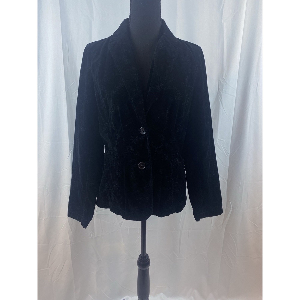 Eddie Bauer Black Velvet Embroidered Blazer Women's Size 6 - Picture 2 of 11